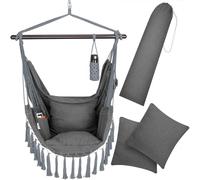 DETEX® Hanging Chair Hammock Swing Seat with Cushion Garden Furniture 150kg | 360° Swivel Anthracite Weather-Resistant Hammock Design for Camping Essentials & Outdoor Patio Seating, Swing Seat