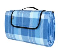 Detex® Large Waterproof Fleece Picnic Blanket 195x150cm | Camping Blanket | Heat Insulated | Hand Washable | Foldable | For 2-4 People | Garden Beach Blanket | Blue Check