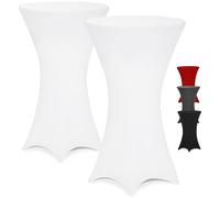 Detex® Set of 2 Bar Table Stretch Slip Covers for 60-65cm Diameter Bistro Tables | 120cm Height | 30°C Washable Easy Care Fabric | Ideal for Weddings, Parties, Events | White