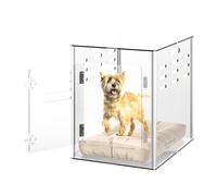 Dethan Acrylic Dog Crate Clear Dog Kennel Indoor Lockable Heavy-Duty Ventilated Dog House for Small and Medium Dogs Up to 45lb Stylish Transparent Kennel Crate Furniture, 30" L x 20" W x 22" H