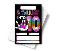 DETIHO 4" x 6" Bowling 10th Birthday Party Invitation Cards With Envelopes - Rolling Into 10 - Retro Bowling Party Invitation - 20 Sets - E62