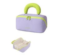 Detola Makeup Bag, Large Capacity Cosmetic Bags Travel Toiletry Bag for Women Waterproof Make up Organizer Portable Open Flat Cosmetic Pouch with Brush Compartment Travel Gifts for Women, Purple, Cute