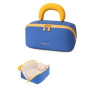 Detola Makeup Bag, Large Capacity Cosmetic Bags Travel Toiletry Bag for Women Waterproof Make up Organizer Portable Open Flat Cosmetic Pouch with Brush Compartment Travel Gifts for Women, Blue, Cute