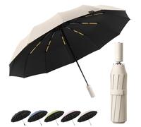 Detontek 24 Rib Automatic Umbrella, Umbrella Windproof Strong Sunshade Large Size Dual Use In Sunny And Rainy Weather (Phoenix Beige)