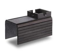 Detor Sofa Arm Tray with Large 11.5 cm Square Cup Holder, Ebony Bamboo | Stained Black Finish, Enhanced Non-Slip Felt Base, Durable Bamboo Slats, Fits Armrests 14 cm and Wider