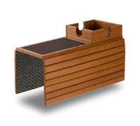 Detor Sofa Arm Tray with Large 11.5 cm Square Cup Holder, Golden Oak Bamboo | Stained Acacia Bamboo Finish, Enhanced Non-Slip Felt Base, Durable Bamboo Slats, Fits Armrests 14 cm and Wider