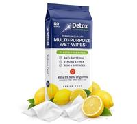 Detox AdvanceSan Biodegradable Antibacterial Cleaning Wipes Lemon Scent, Extra Thick Multipurpose Surface Wipes for Kitchen, Bathroom & Household Cleaning, Eco Friendly Heavy Duty Wipes