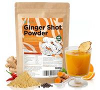 Detox Organica Ginger and Turmeric Shot Powder 100g- Ginger Shots with Orange, Cayenne & Black Pepper | Natural Ingredients, No Added Sugar - Mix with Water or Other Drinks
