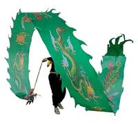 DETPWVWB Dragon dance streamers, flowing silk dragons, Outdoor Spring Outing Backyard Playing Fiberglass Handsticks + Travel Bag! Outdoor Park(Green,10m/33ft)
