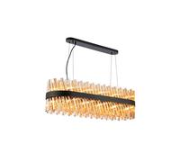 Detroit 24 Light Bar Chandelier Pendant - Satin Black with Amber Glass