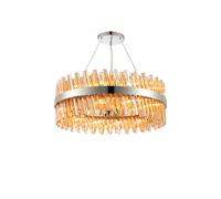 Detroit 24 Light Chandelier - Polished Nickel with Amber Glass