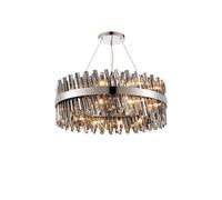 Detroit 24 Light Chandelier - Polished Nickel with Smoked Glass
