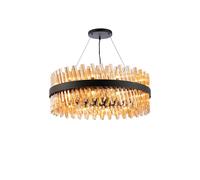 Detroit 24 Light Chandelier - Satin Black with Amber Glass