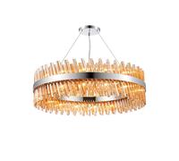 Detroit 32 Light Chandelier - Polished Nickel with Amber Glass