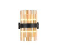 Detroit 4 Light Flush Wall Light - Satin Black with Amber Glass