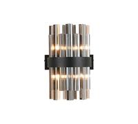 Detroit 4 Light Flush Wall Light - Satin Black with Smoked Glass