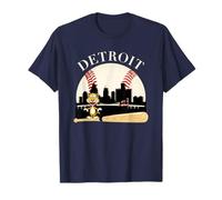 Detroit Baseball Tshirt Tiger Mascot and Skyline Design T-Shirt