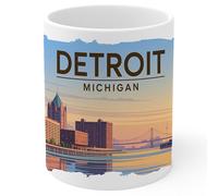 Detroit Michigan Ceramic Coffee Mug 11oz Motor City - Tea Coffee Mug with Comfortable Grip - Unique Travel Gift Cup for Office or Home - Vibrant Long-Lasting Print ID44991