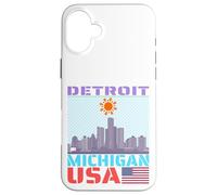 Detroit Mishigan TShirts with Skyline USA American Flag Gift Case for iPhone 16 Plus