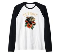 Detroit Retro Ink Panther Rose - Vintage Tattoo Style Design Raglan Baseball Tee