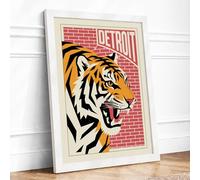 Detroit Tiger Roar Vintage Framed Wall Art Print A2 (59.4×42cm) White, Wall Decor for Living Room, Bedroom, Office & Home, Ready to Hang, Art Gift