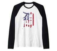 Detroit USA Pride | American Flag Vintage Motor City Design Raglan Baseball Tee