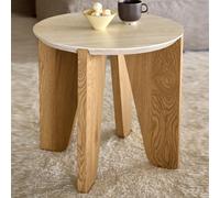 detroit wooden round side table in matt oak
