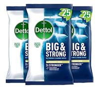 Dettol Antibacterial Biodegradable Bathroom Wipes, Pack of 3, Big & Strong, 25 Count Each, Ideal for First Aid Kit, Camping, Eco-Friendly Cleaning Solution