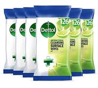 Dettol Antibacterial Biodegradable Disinfectant Wipes, Lime Mint Scent, 6 X 126 Multipack (Total 756), Effective Mould Mildew Remover, Ideal For Home Cleaning