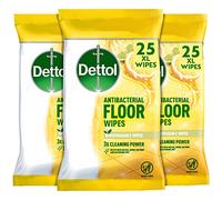 Dettol Antibacterial Biodegradable Floor Wipes, Citrus Zest Scent, Multipack 3 x 25, Eco-Friendly Cleaning Solution, Powerful Germ Protection, Convenient Disposable Sheets