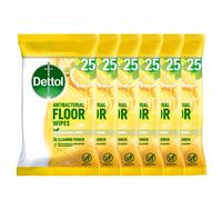 Dettol Antibacterial Citrus Floor Wipes, 150 Biodegradable Disinfectant Sheets (6X25) For Laminate, Wood, Total Clean Freshness