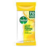 Dettol Antibacterial Citrus Surface Wipes, 70 Large Sheets, Pack of 1 - Ideal for First Aid Kit, Home Cleaning, Germ Protection, Multi-Purpose Disinfectant