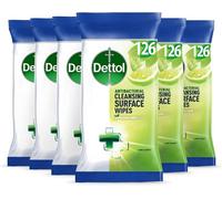Dettol Antibacterial Cleaning Disinfectant Wipes, Biodegradable, Lime & Mint Fragrance, Multipack Of 6 X 126