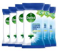 Dettol Antibacterial Cleaning Disinfectant Wipes, Biodegradable, Multipack Of 6 X 126