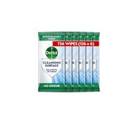 Dettol Antibacterial Cleansing Surface Biodegradable Wipes, Fragrance Free, 756 Wipes (126 x 6pck), Disinfectant, Home Hygiene, Kills 99.9 Percent of