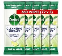 Dettol Antibacterial Cleansing Surface Biodegradable Wipes, Lime and Mint, 360 Wipes (72 x 5pck), Disinfectant, Home Hygiene, Kills 99.9 Percent of Germs