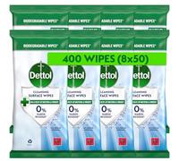 Dettol Antibacterial Cleansing Surface Wipes, Fragrance Free, 400 Wipes (50 x 8pck) Disinfectant, Home Hygiene, Biodegradable, Kills 99.9 Percent of Germs
