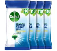 Dettol Antibacterial Cleansing Surface Wipes, Fragrance Free, 440 Wipes (110 x 4pck) Disinfectant, Home Hygiene, Biodegradable, Kills 99.9 Percent of Germs