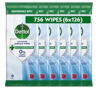 Dettol Antibacterial Cleansing Surface Wipes, Fragrance Free, 756 Wipes (126 x 6pck) Large Value, Disinfectant, Home Hygiene, Biodegradable, Kills 99