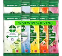 Dettol Antibacterial Cleansing Surface Wipes, Mixed Fragrance, 1260 Wipes (126 x 10pck) Large Value, Disinfectant, Home Hygiene, Biodegradable, Kills 99.9 Percent of Germs