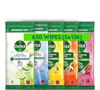 Dettol Antibacterial Cleansing Surface Wipes, Mixed Fragrance, 630 Wipes (126 x 5pck) Large Value, Disinfectant, Home Hygiene, Biodegradable, Kills 99.9 Percent of Germs