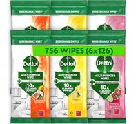 Dettol Antibacterial Cleansing Surface Wipes, Mixed Fragrance, 756 Wipes (126 x 6pck) Large Value, Disinfectant, Home Hygiene, Biodegradable, Kills 99.9 Percent of Germs