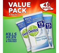 Dettol Antibacterial Floor Cleaning Wipes, 45 Wipes, Pack of 3 x 15