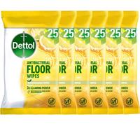 Dettol Antibacterial Floor Wipes, Biodegradable Wipes, Citrus Zest, Multipack Of 6 X 25 Cleaning Wipes