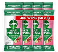 Dettol Antibacterial Surface Cleaning Wipes, Pomegranate, Total 400 Wipes (8 Packs X 50), Anti Bac Wipes, Multi Purpose Wipes, Kills 99.9 Percent of Germs, Disinfectant Wipes