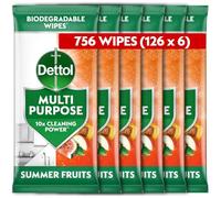 Dettol Antibacterial Multipurpose Cleaning Biodegradable Wipes, Summer Fruits, 756 Wipes (126 x 6pck) Disinfectant, Home Hygiene, Kills 99.9 Percent of Germs