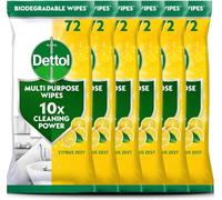 Dettol Antibacterial Multipurpose Cleaning Wipes, Citrus Zest, 70 pack (6 x 72, Total 432 Wipes) Disinfectant, Biodegradable, 10x Cleaning power vs Water alone, Kills 99.9 Percent of Germs