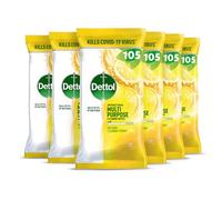 Dettol Antibacterial Multipurpose Cleaning Wipes, Citrus Zest Scent, 6 Pack of 105, Total 630, Germ Protection, Surface Cleaner, Fresh Fragrance, Household Essential