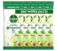 Dettol Antibacterial Multipurpose Cleaning Wipes, Lime and Mint, 432 Wipes (72 x 5pck) Disinfectant, Biodegradable, 10X Cleaning power vs Water alone, Kills 99.9 Percent of Germs