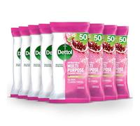 Dettol Antibacterial Multipurpose Cleaning Wipes, Pomegranate & Lime, 50 pack (8 x 50, Total 400 Wipes) Disinfectant, Biodegradable, 10x Cleaning power vs Water alone, Kills 99.9 Percent of Germs